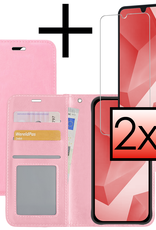 NoXx Hoes Geschikt voor Samsung A16 Hoesje Book Case Hoes Flip Cover Wallet Bookcase Met 2x Screenprotector - Lichtroze