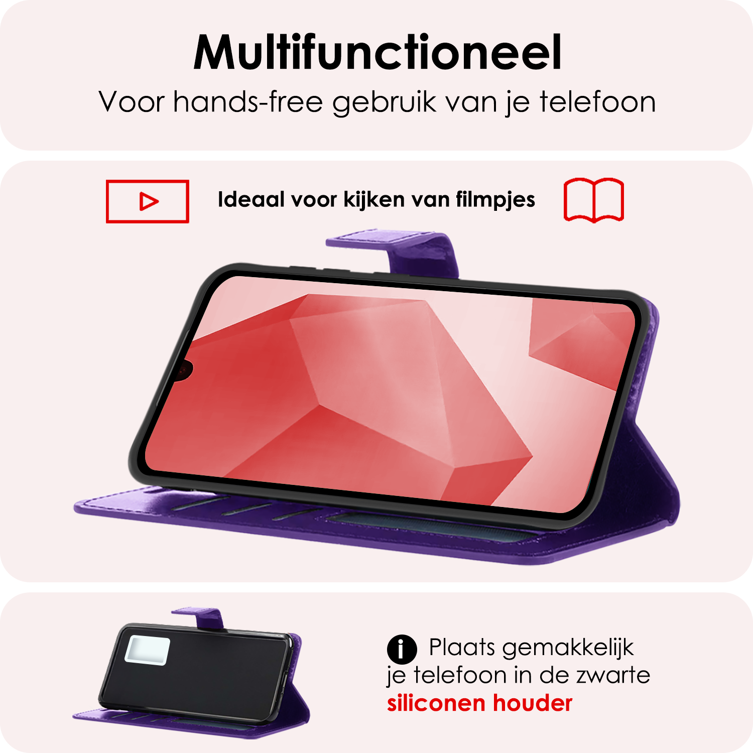 NoXx Hoes Geschikt voor Samsung A16 Hoesje Book Case Hoes Flip Cover Wallet Bookcase Met 2x Screenprotector - Paars