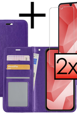 NoXx Hoes Geschikt voor Samsung A16 Hoesje Book Case Hoes Flip Cover Wallet Bookcase Met 2x Screenprotector - Paars