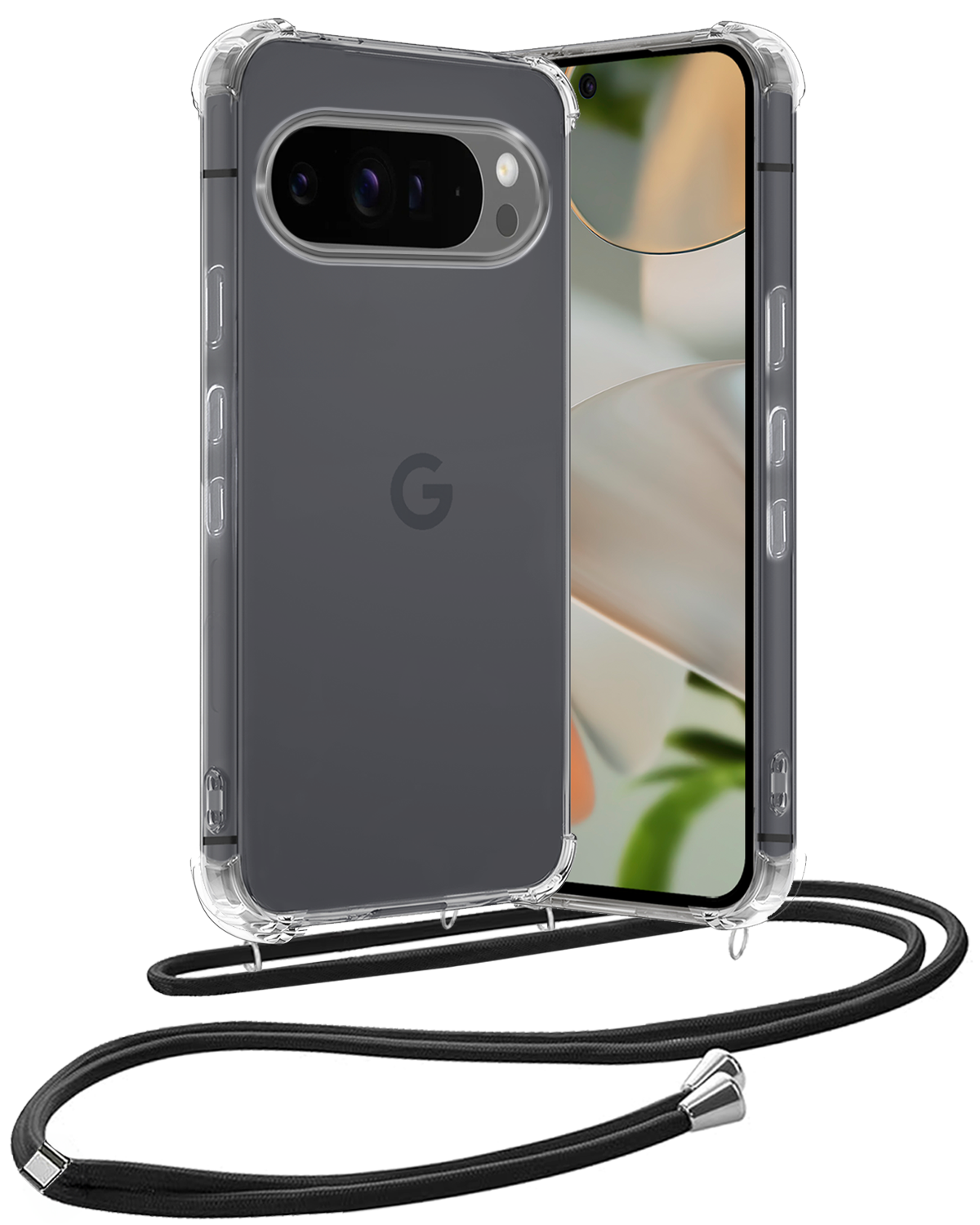 Nomfy Hoesje Geschikt voor Google Pixel 9 Pro Hoesje Siliconen Shock Proof Hoesje Met Koord Case Met Telefoonkoord - Hoes Geschikt voor Google Pixel 9 Pro Hoesje Cover Shockproof Met Koord - Transparant