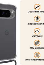 Nomfy Hoesje Geschikt voor Google Pixel 9 Pro Hoesje Siliconen Shock Proof Hoesje Met Koord Case Met Telefoonkoord - Hoes Geschikt voor Google Pixel 9 Pro Hoesje Cover Shockproof Met Koord - Transparant
