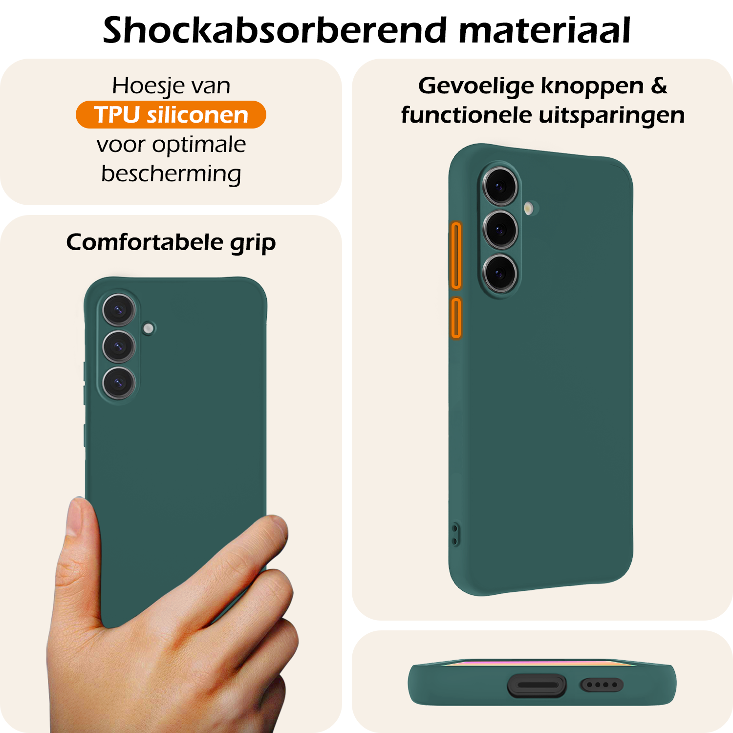 Nomfy Hoesje Geschikt voor Samsung S24 FE Hoesje Siliconen Cover Case - Hoes Geschikt voor Samsung Galaxy S24 FE Hoes Back Case - 2-PACK - Donkergroen