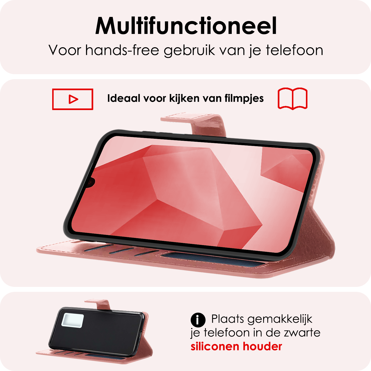 NoXx Hoes Geschikt voor Samsung A16 Hoesje Book Case Hoes Flip Cover Wallet Bookcase Met 2x Screenprotector - Rosé goud