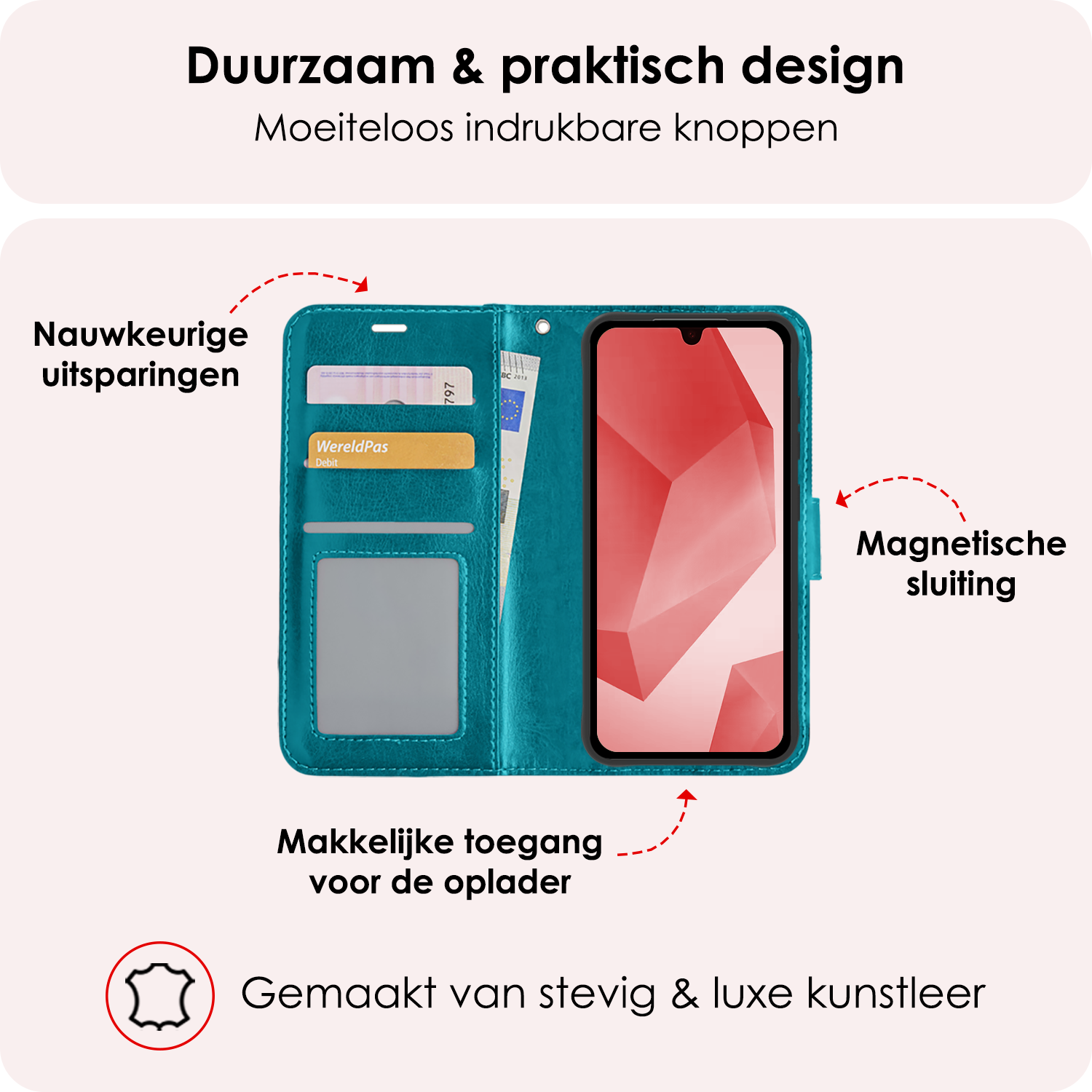 NoXx Hoes Geschikt voor Samsung A16 Hoesje Book Case Hoes Flip Cover Wallet Bookcase Met 2x Screenprotector - Turquoise