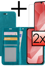 NoXx Hoes Geschikt voor Samsung A16 Hoesje Book Case Hoes Flip Cover Wallet Bookcase Met 2x Screenprotector - Turquoise