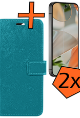 Nomfy Hoesje Geschikt voor Google Pixel 9 Hoesje Book Case Hoes Portemonnee Cover Walletcase Met 2x Screenprotector - Hoes Geschikt voor Google Pixel 9 Hoes Bookcase Hoesje - Turquoise