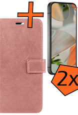 Nomfy Hoesje Geschikt voor Google Pixel 9 Hoesje Book Case Hoes Portemonnee Cover Walletcase Met 2x Screenprotector - Hoes Geschikt voor Google Pixel 9 Hoes Bookcase Hoesje - Rosé goud