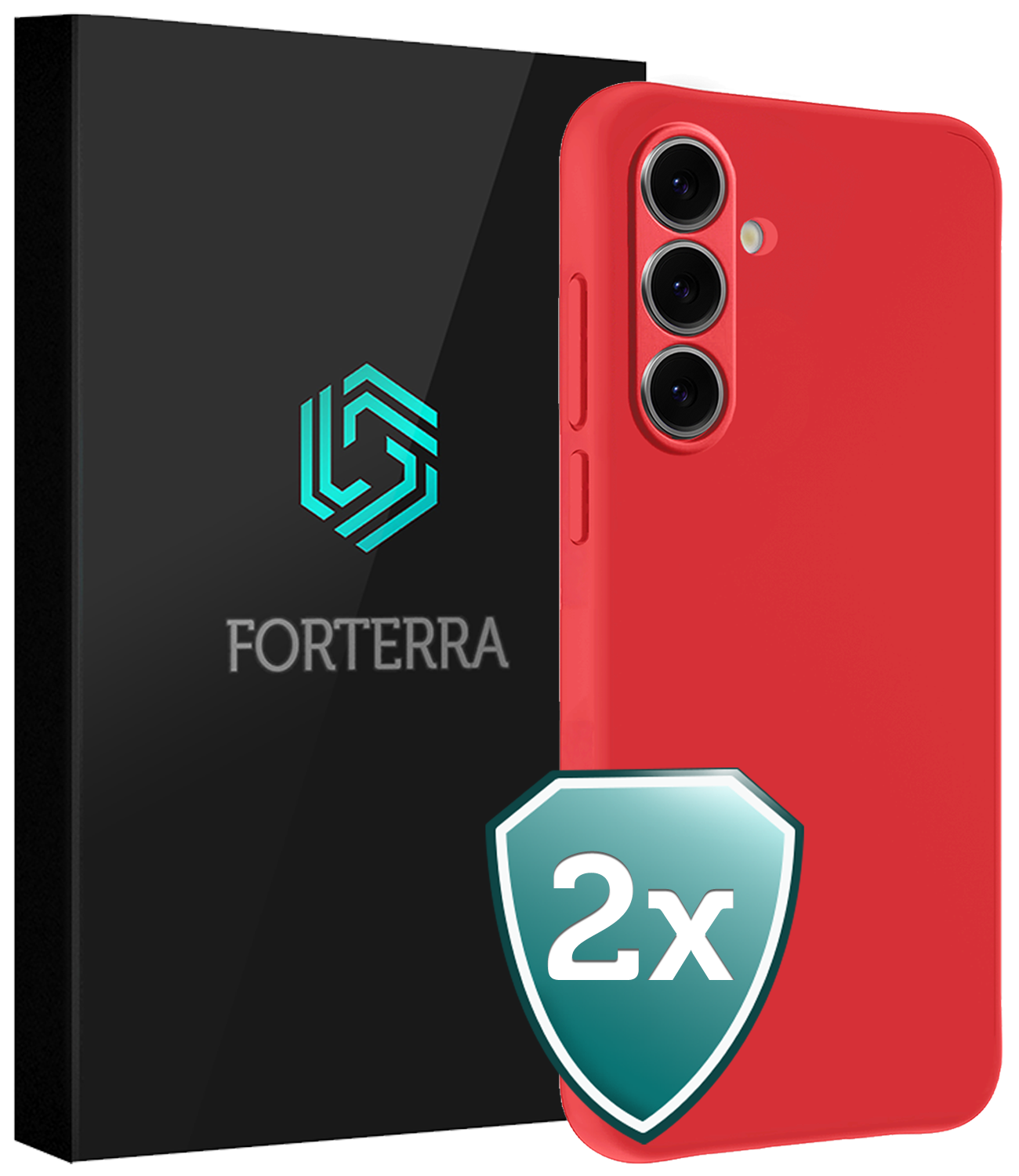 Forterra Hoesje Geschikt voor Samsung S24 FE Case Siliconen Hoes - Hoes Geschikt voor Samsung Galaxy S24 FE Hoesje Back Cover - Rood - 2 PACK