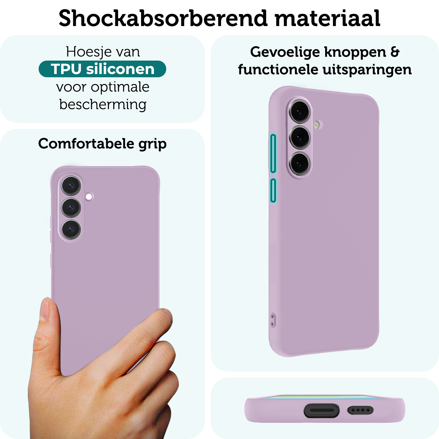 Forterra Hoesje Geschikt voor Samsung S24 FE Case Siliconen Hoes - Hoes Geschikt voor Samsung Galaxy S24 FE Hoesje Back Cover - Lila - 2 PACK