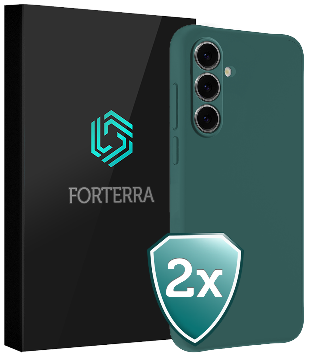 Forterra Hoesje Geschikt voor Samsung S24 FE Case Siliconen Hoes - Hoes Geschikt voor Samsung Galaxy S24 FE Hoesje Back Cover - Donkergroen - 2 PACK