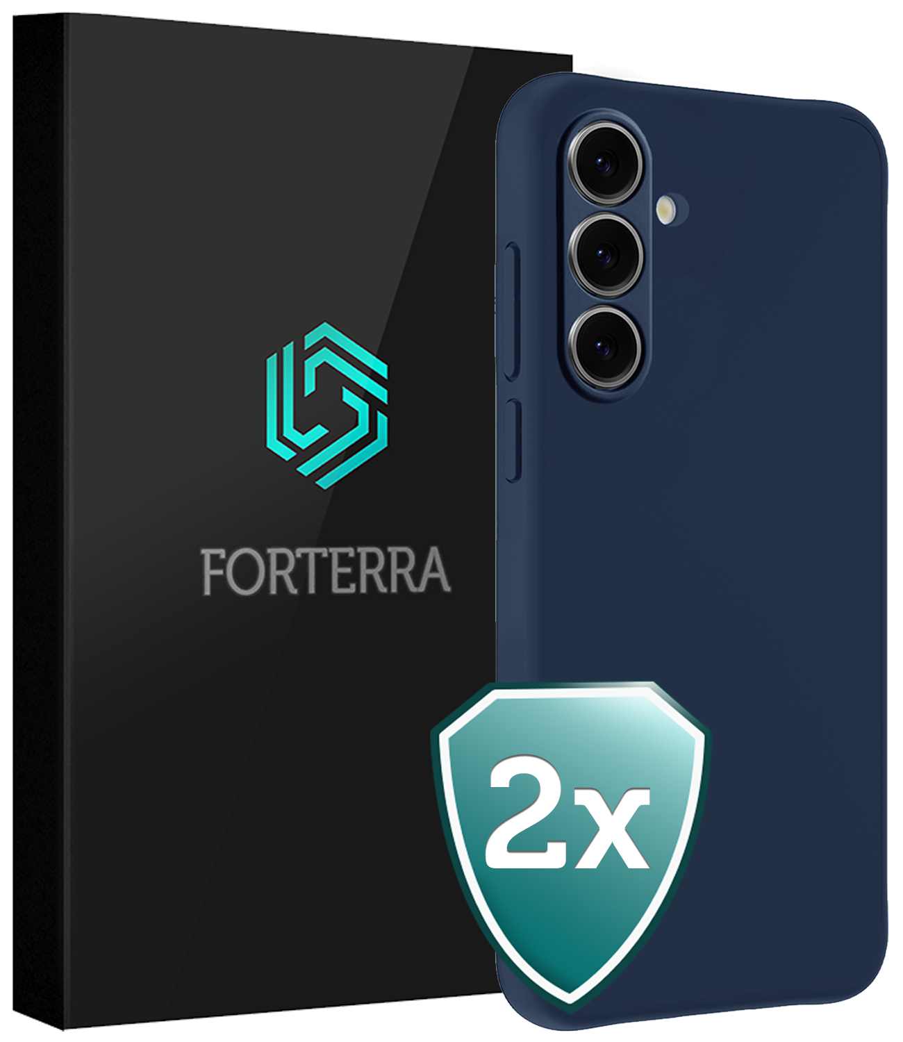 Forterra Hoesje Geschikt voor Samsung S24 FE Case Siliconen Hoes - Hoes Geschikt voor Samsung Galaxy S24 FE Hoesje Back Cover - Donkerblauw - 2 PACK