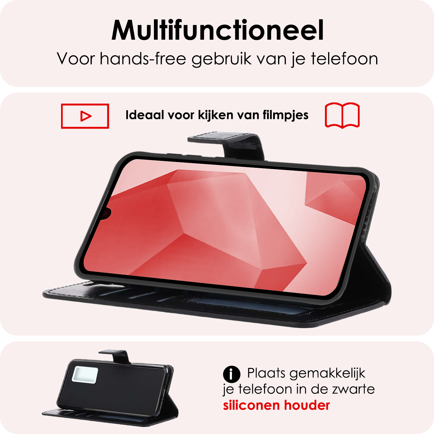 NoXx Hoes Geschikt voor Samsung A16 Hoesje Book Case Hoes Flip Cover Wallet Bookcase Met 2x Screenprotector - Zwart