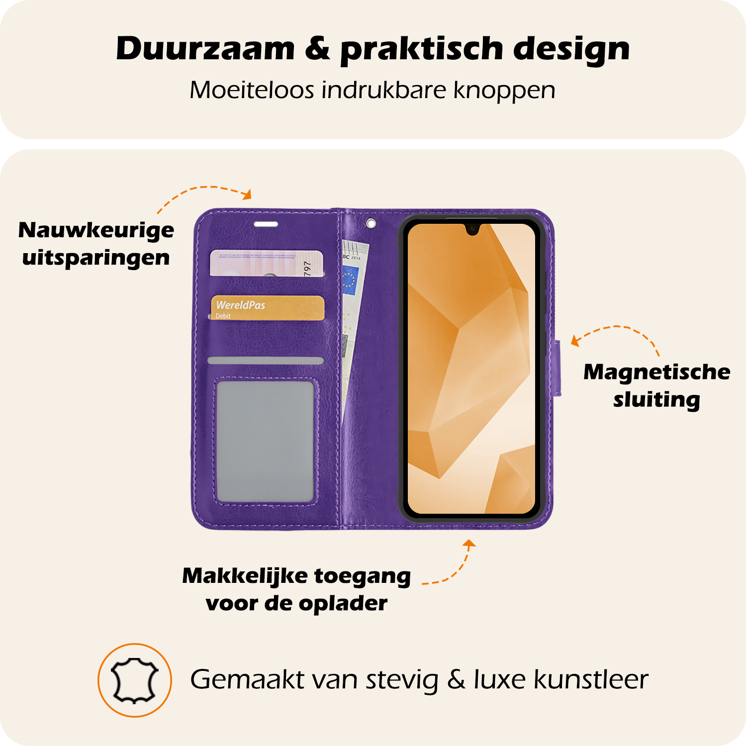 Nomfy Hoesje Geschikt voor Samsung A16 Hoes Bookcase Flipcase Book Cover - Hoes Geschikt voor Samsung Galaxy A16 Hoesje Book Case - Paars