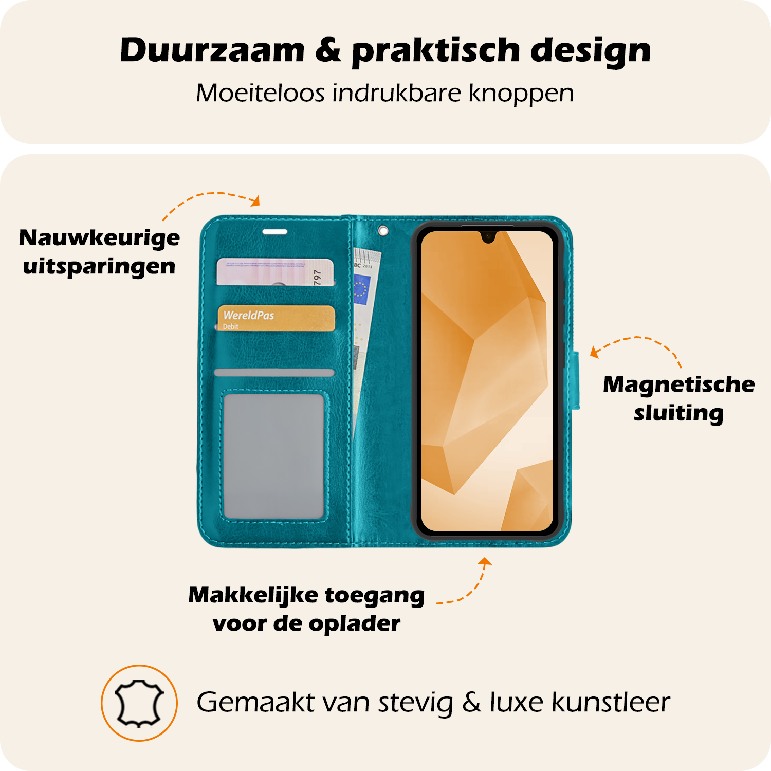 Nomfy Hoesje Geschikt voor Samsung A16 Hoes Bookcase Flipcase Book Cover - Hoes Geschikt voor Samsung Galaxy A16 Hoesje Book Case - Turquoise