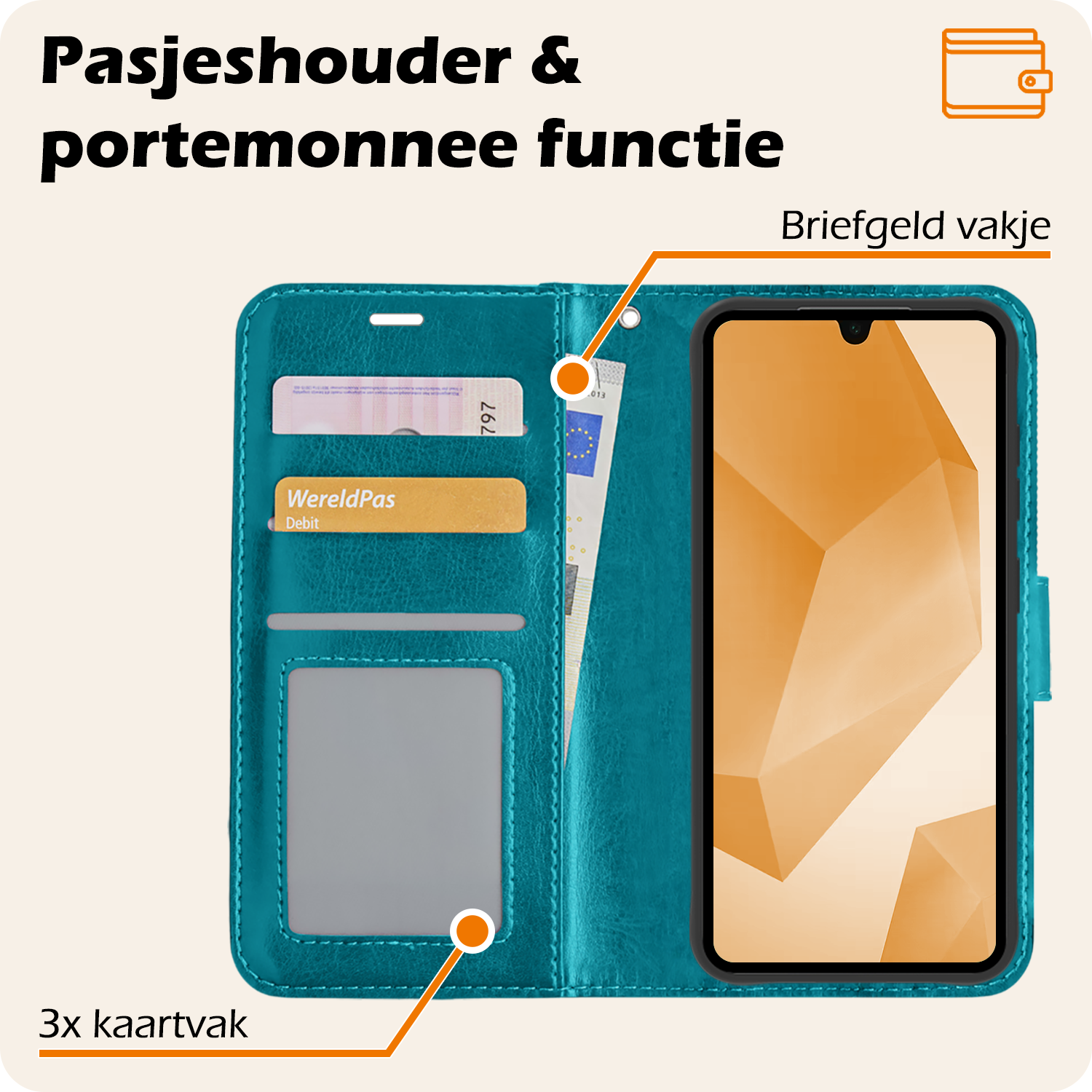 Nomfy Hoesje Geschikt voor Samsung A16 Hoes Bookcase Flipcase Book Cover - Hoes Geschikt voor Samsung Galaxy A16 Hoesje Book Case - Turquoise
