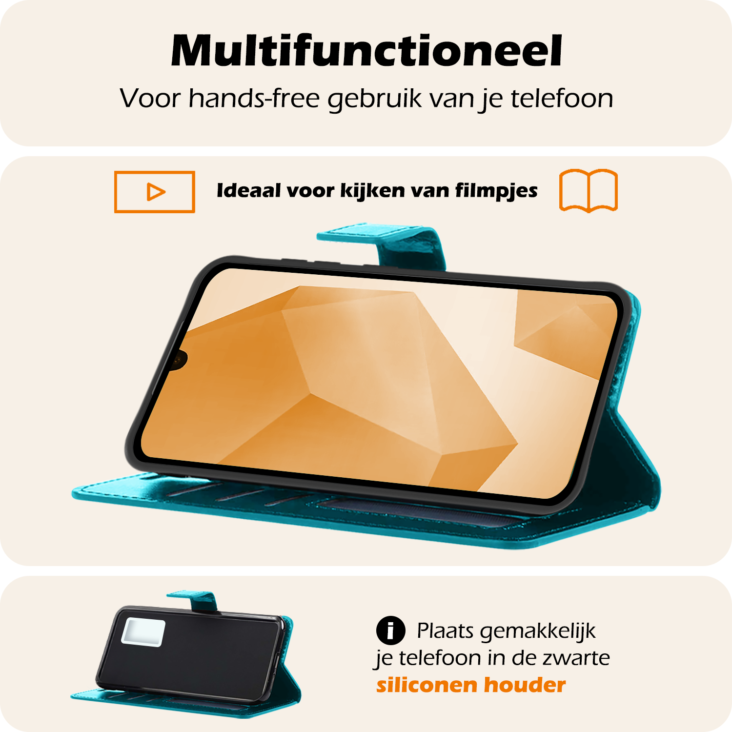 Nomfy Hoesje Geschikt voor Samsung A16 Hoes Bookcase Flipcase Book Cover - Hoes Geschikt voor Samsung Galaxy A16 Hoesje Book Case - Turquoise