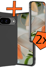 Nomfy Hoesje Geschikt voor Google Pixel 9 Hoesje Siliconen Case Hoes Met 2x Screenprotector - Hoes Geschikt voor Google Pixel 9 Hoes Cover Case - Zwart