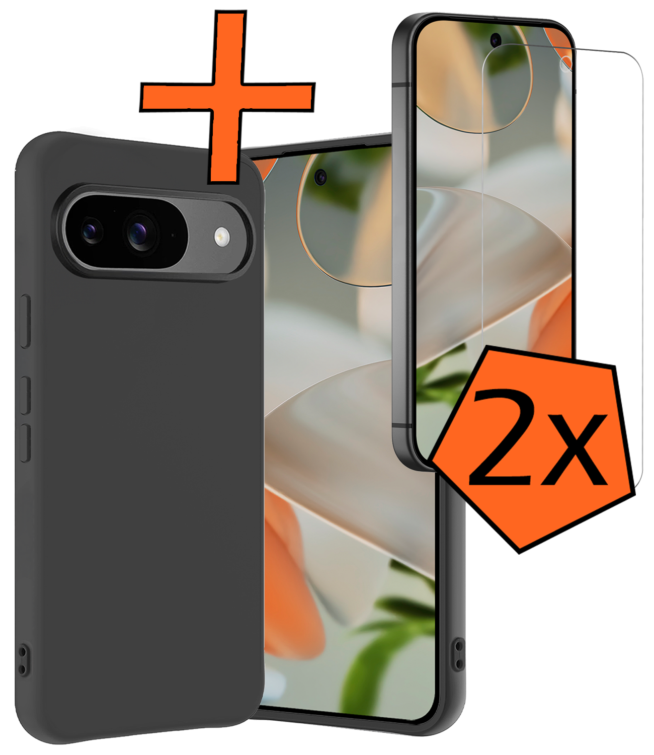 Nomfy Hoesje Geschikt voor Google Pixel 9 Hoesje Siliconen Case Hoes Met 2x Screenprotector - Hoes Geschikt voor Google Pixel 9 Hoes Cover Case - Zwart
