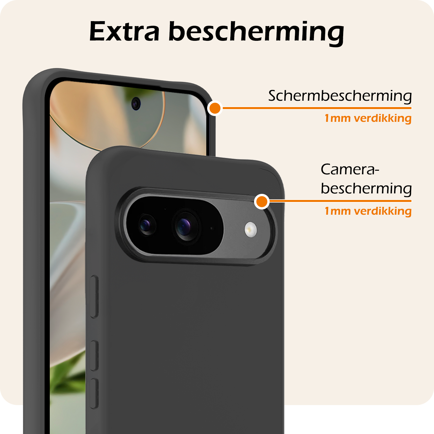 Nomfy Hoesje Geschikt voor Google Pixel 9 Hoesje Siliconen Case Hoes Met 2x Screenprotector - Hoes Geschikt voor Google Pixel 9 Hoes Cover Case - Zwart
