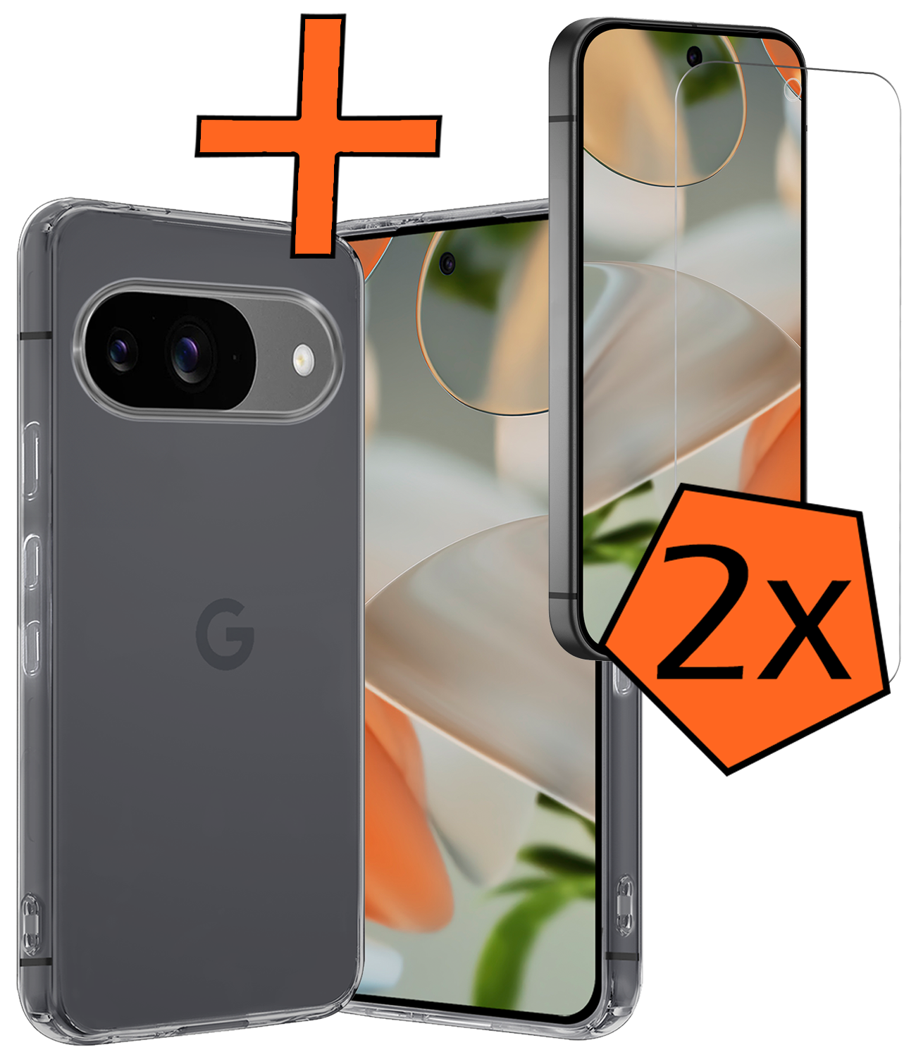 Nomfy Hoesje Geschikt voor Google Pixel 9 Hoesje Siliconen Case Hoes Met 2x Screenprotector - Hoes Geschikt voor Google Pixel 9 Hoes Cover Case - Transparant
