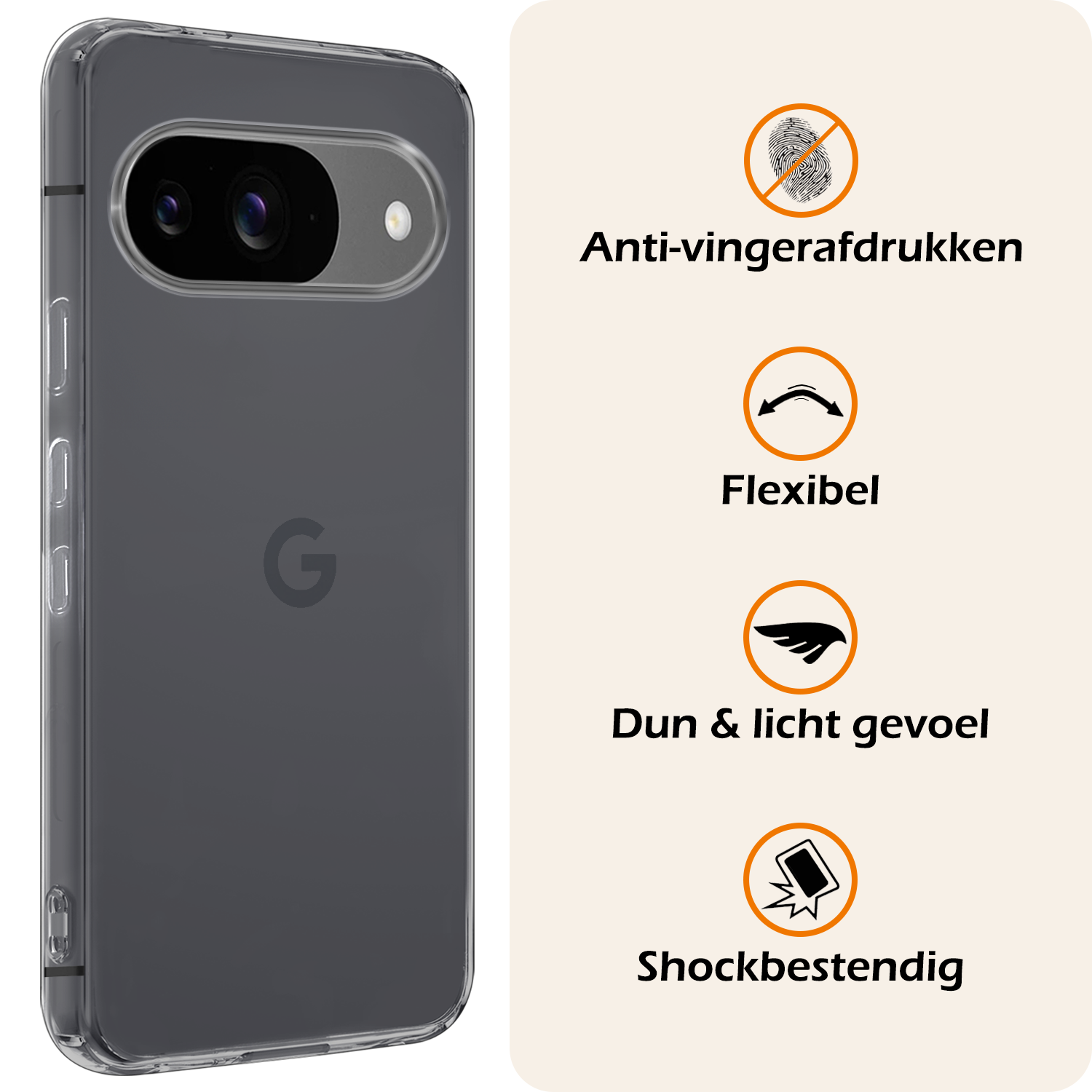 Nomfy Hoesje Geschikt voor Google Pixel 9 Hoesje Siliconen Case Hoes Met 2x Screenprotector - Hoes Geschikt voor Google Pixel 9 Hoes Cover Case - Transparant