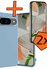 Nomfy Hoesje Geschikt voor Google Pixel 9 Hoesje Siliconen Case Hoes Met 2x Screenprotector - Hoes Geschikt voor Google Pixel 9 Hoes Cover Case - Lichtblauw