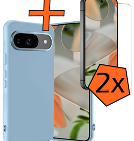 Nomfy Nomfy Google Pixel 9 Hoesje Siliconen Met 2x Screenprotector - Lichtblauw