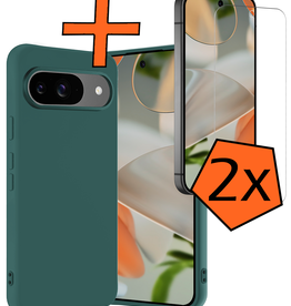 Nomfy Nomfy Google Pixel 9 Hoesje Siliconen Met 2x Screenprotector - Donkergroen