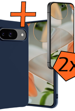 Nomfy Hoesje Geschikt voor Google Pixel 9 Hoesje Siliconen Case Hoes Met 2x Screenprotector - Hoes Geschikt voor Google Pixel 9 Hoes Cover Case - Donkerblauw