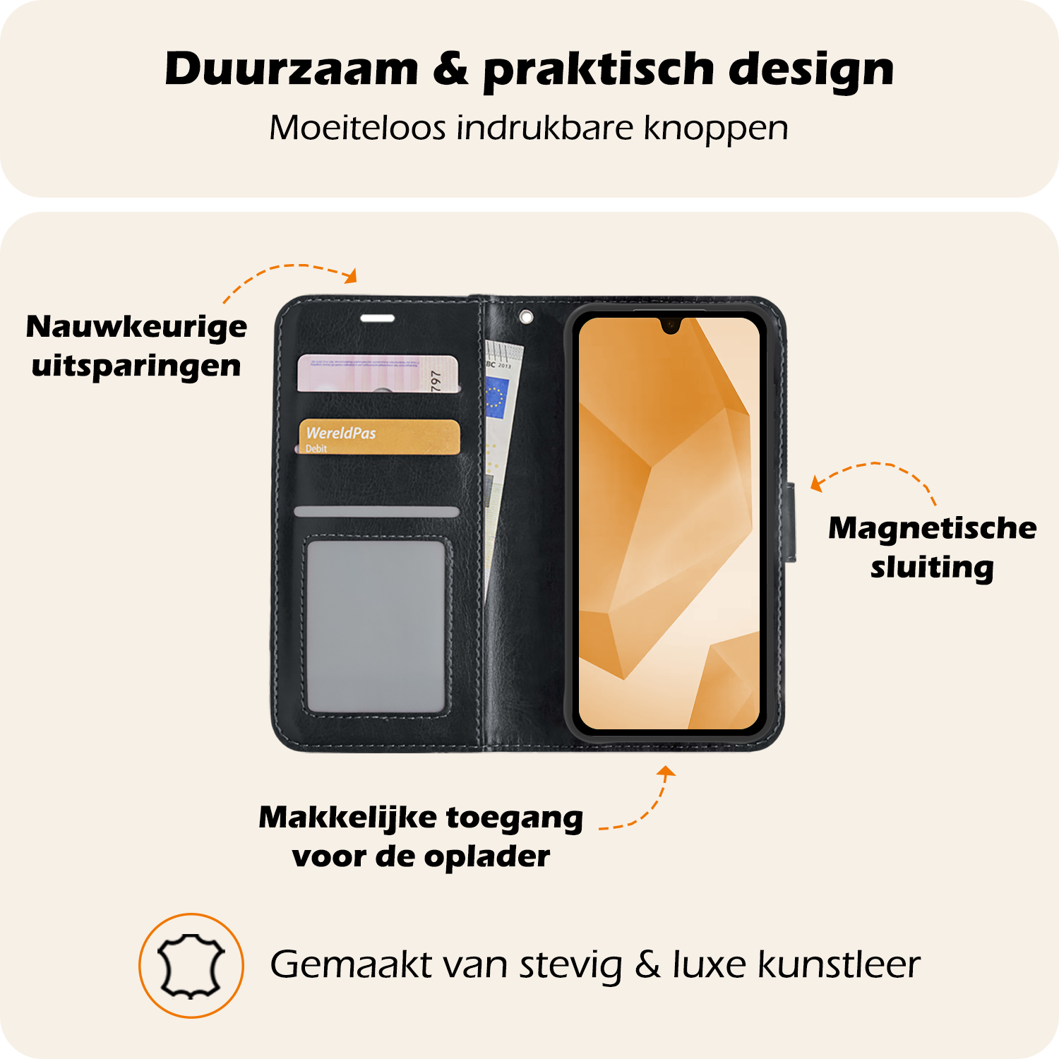Nomfy Hoesje Geschikt voor Samsung A16 Hoes Bookcase Flipcase Book Cover - Hoes Geschikt voor Samsung Galaxy A16 Hoesje Book Case - Zwart