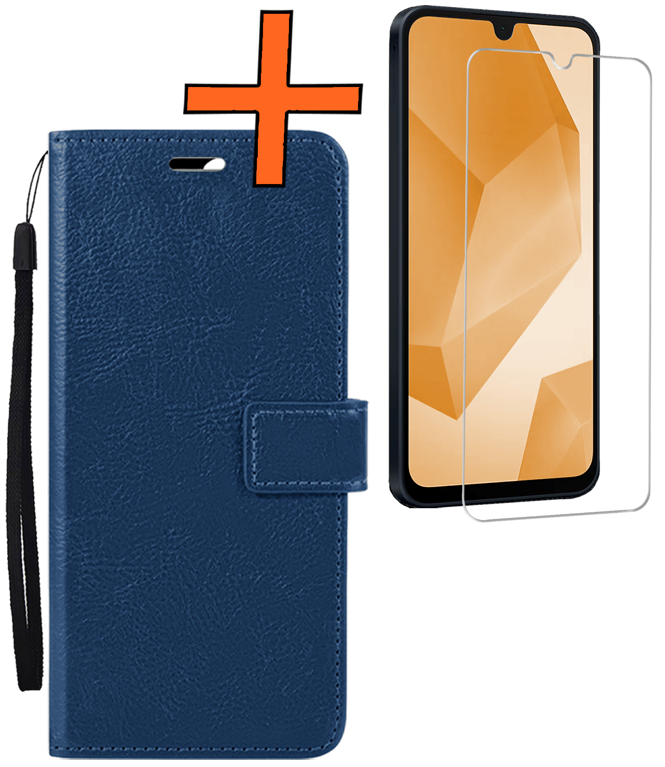 Nomfy Hoesje Geschikt voor Samsung A16 Hoes Bookcase Flipcase Book Cover Met Screenprotector - Hoes Geschikt voor Samsung Galaxy A16 Hoesje Book Case - Donkerblauw