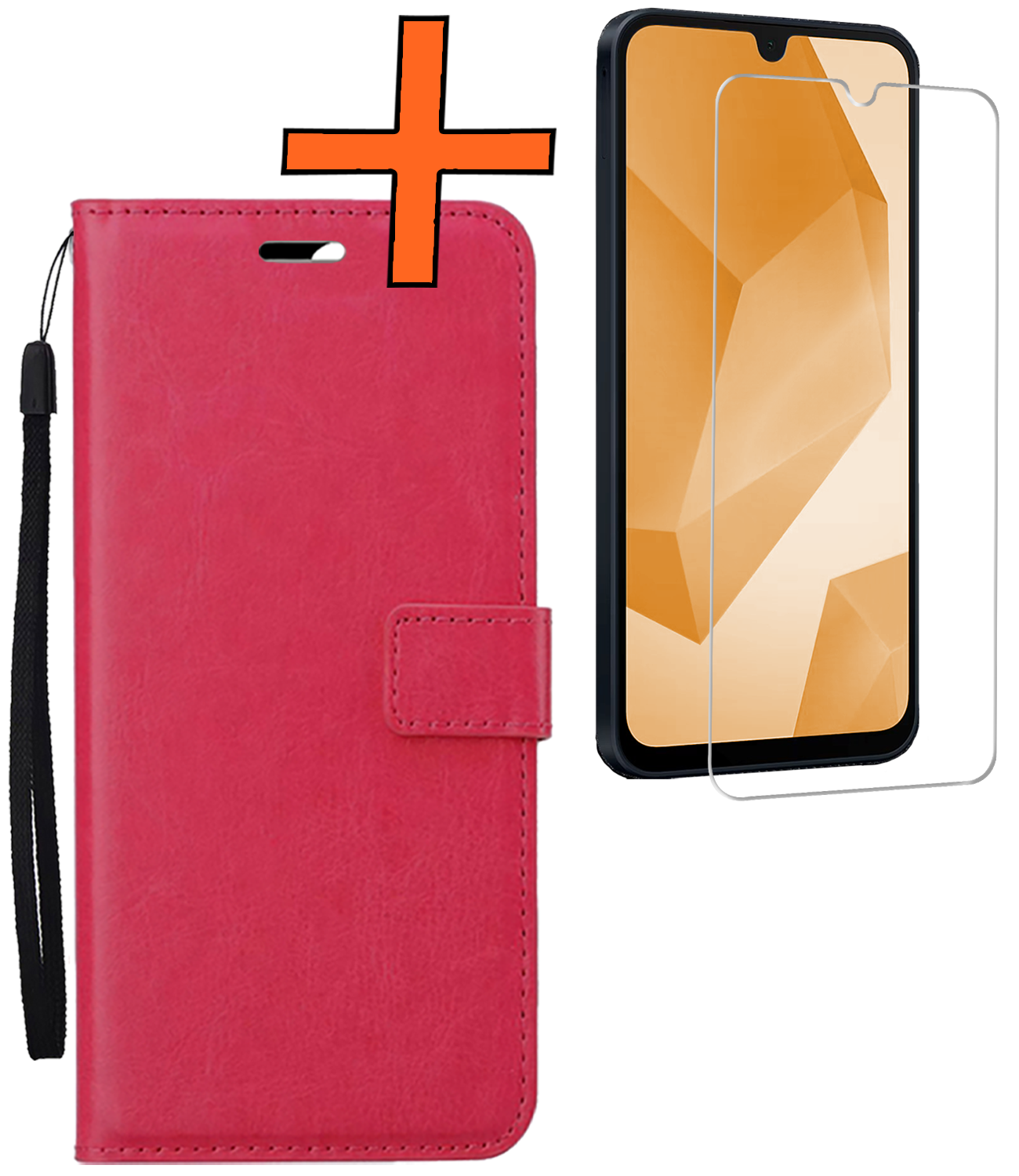 Nomfy Hoesje Geschikt voor Samsung A16 Hoes Bookcase Flipcase Book Cover Met Screenprotector - Hoes Geschikt voor Samsung Galaxy A16 Hoesje Book Case - Donkerroze