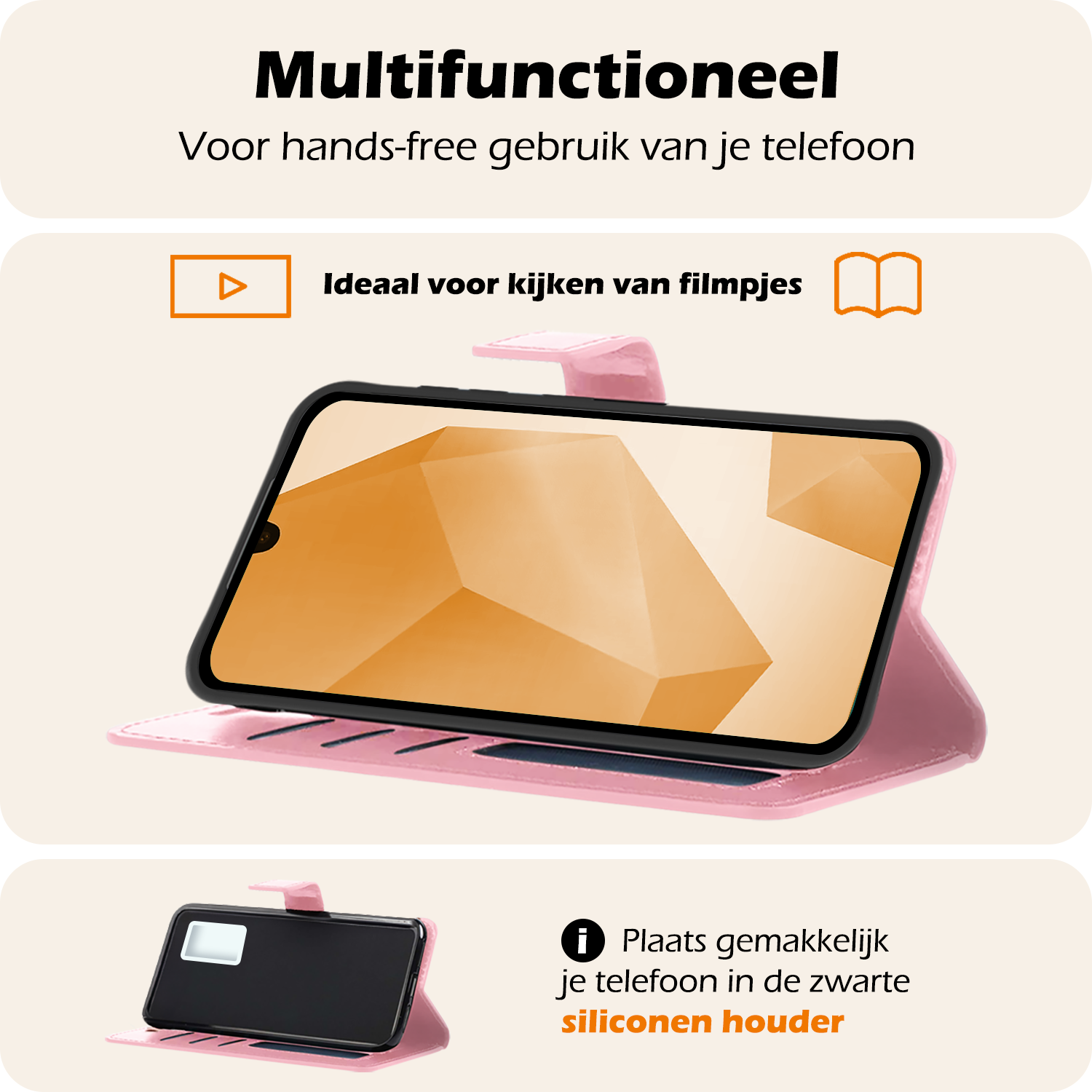 Nomfy Hoesje Geschikt voor Samsung A16 Hoes Bookcase Flipcase Book Cover Met Screenprotector - Hoes Geschikt voor Samsung Galaxy A16 Hoesje Book Case - Lichtroze