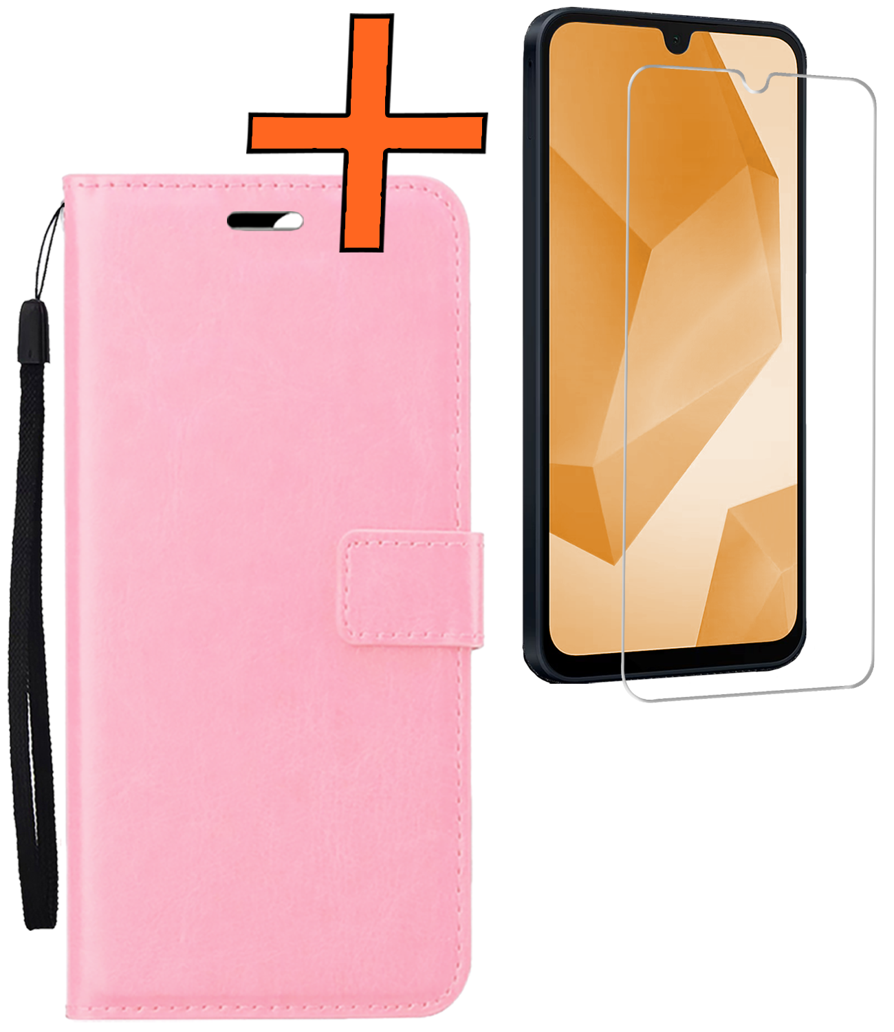 Nomfy Hoesje Geschikt voor Samsung A16 Hoes Bookcase Flipcase Book Cover Met Screenprotector - Hoes Geschikt voor Samsung Galaxy A16 Hoesje Book Case - Lichtroze
