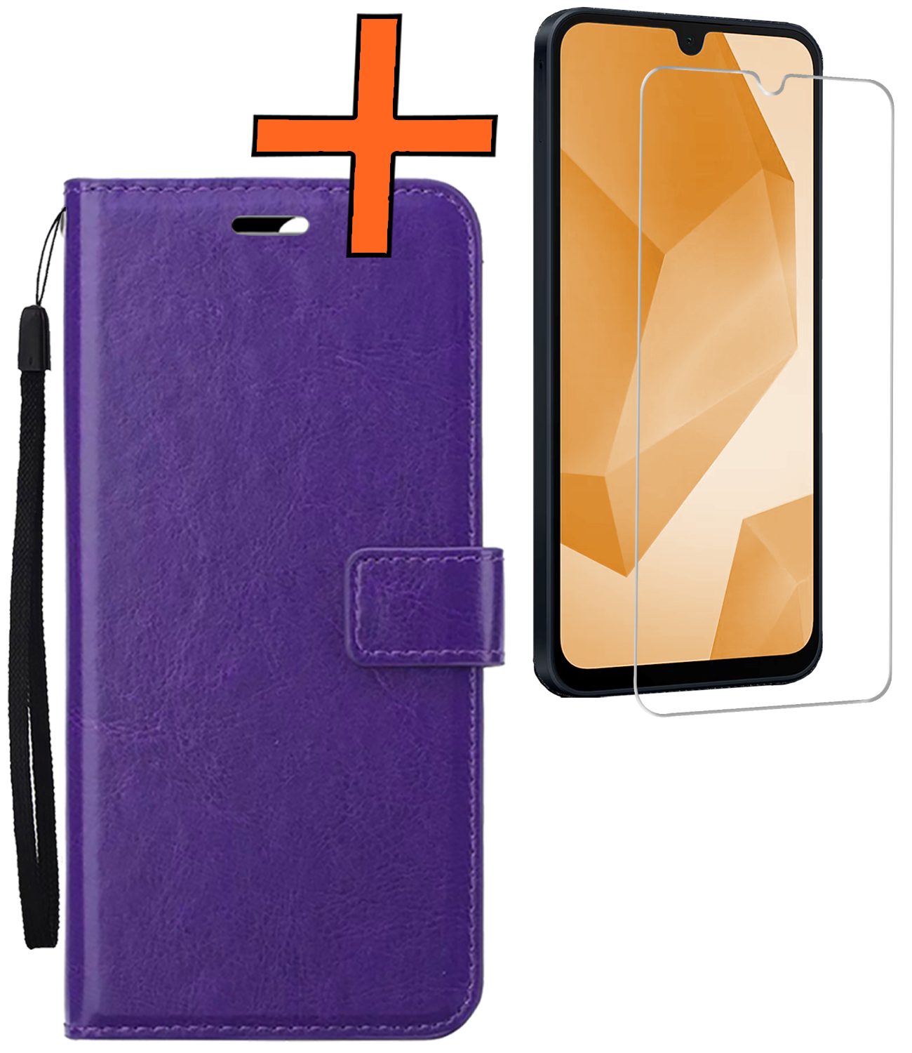 Nomfy Hoesje Geschikt voor Samsung A16 Hoes Bookcase Flipcase Book Cover Met Screenprotector - Hoes Geschikt voor Samsung Galaxy A16 Hoesje Book Case - Paars