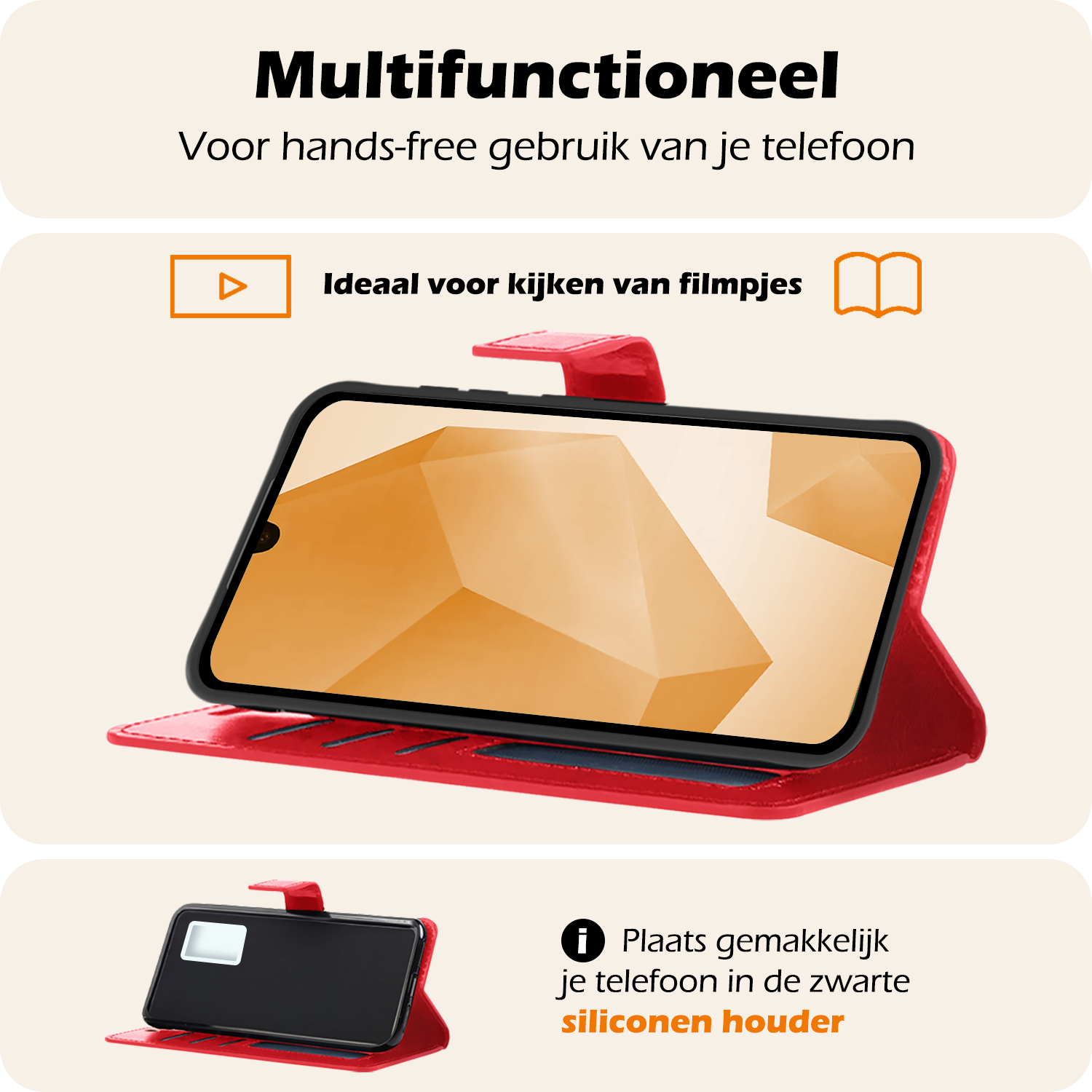 Nomfy Hoesje Geschikt voor Samsung A16 Hoes Bookcase Flipcase Book Cover Met Screenprotector - Hoes Geschikt voor Samsung Galaxy A16 Hoesje Book Case - Rood
