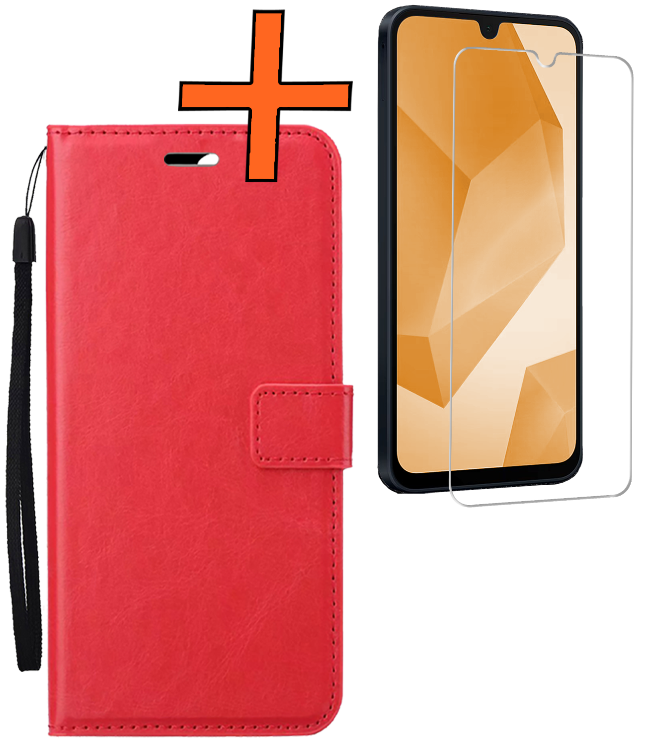 Nomfy Hoesje Geschikt voor Samsung A16 Hoes Bookcase Flipcase Book Cover Met Screenprotector - Hoes Geschikt voor Samsung Galaxy A16 Hoesje Book Case - Rood