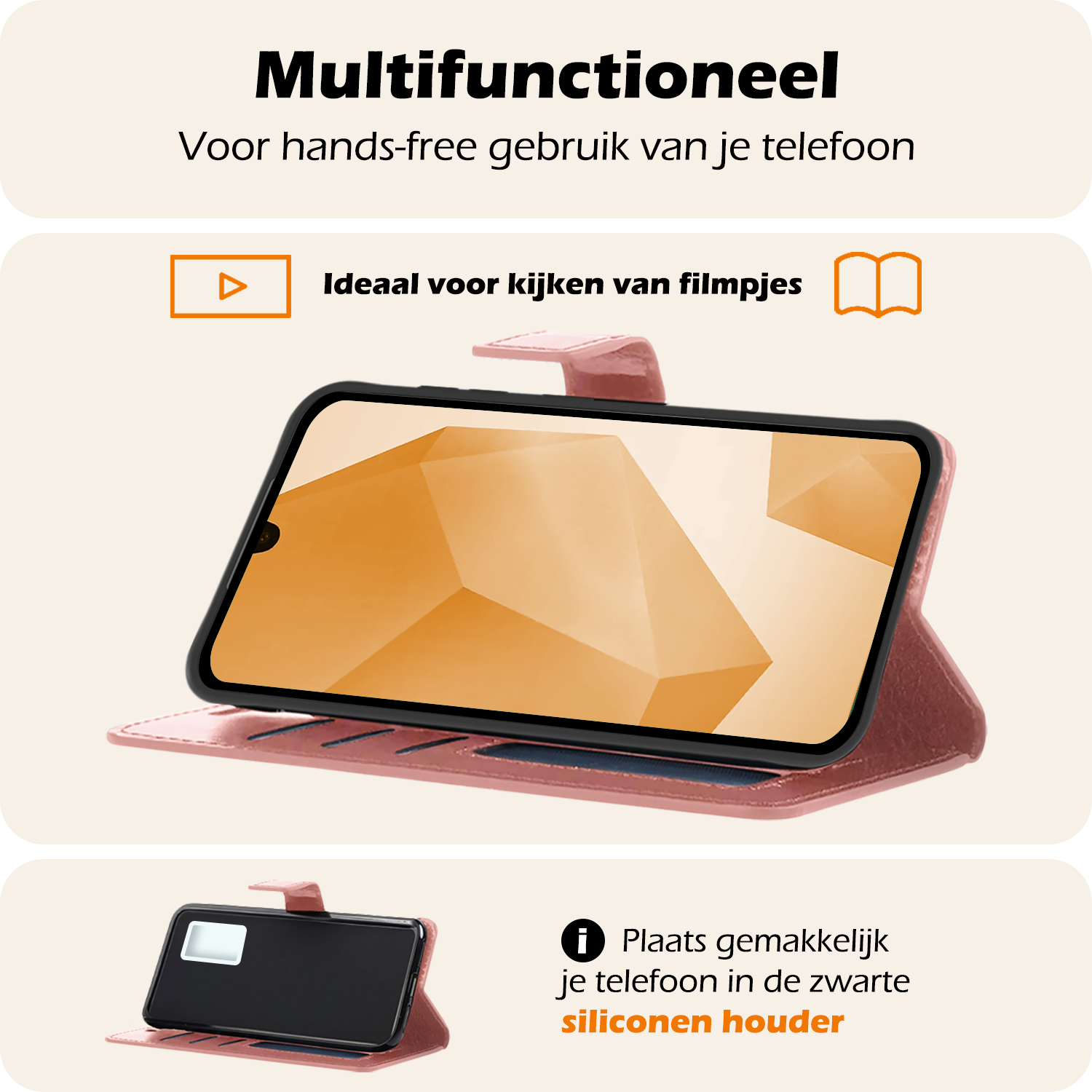 Nomfy Hoesje Geschikt voor Samsung A16 Hoes Bookcase Flipcase Book Cover Met Screenprotector - Hoes Geschikt voor Samsung Galaxy A16 Hoesje Book Case - Rosé goud
