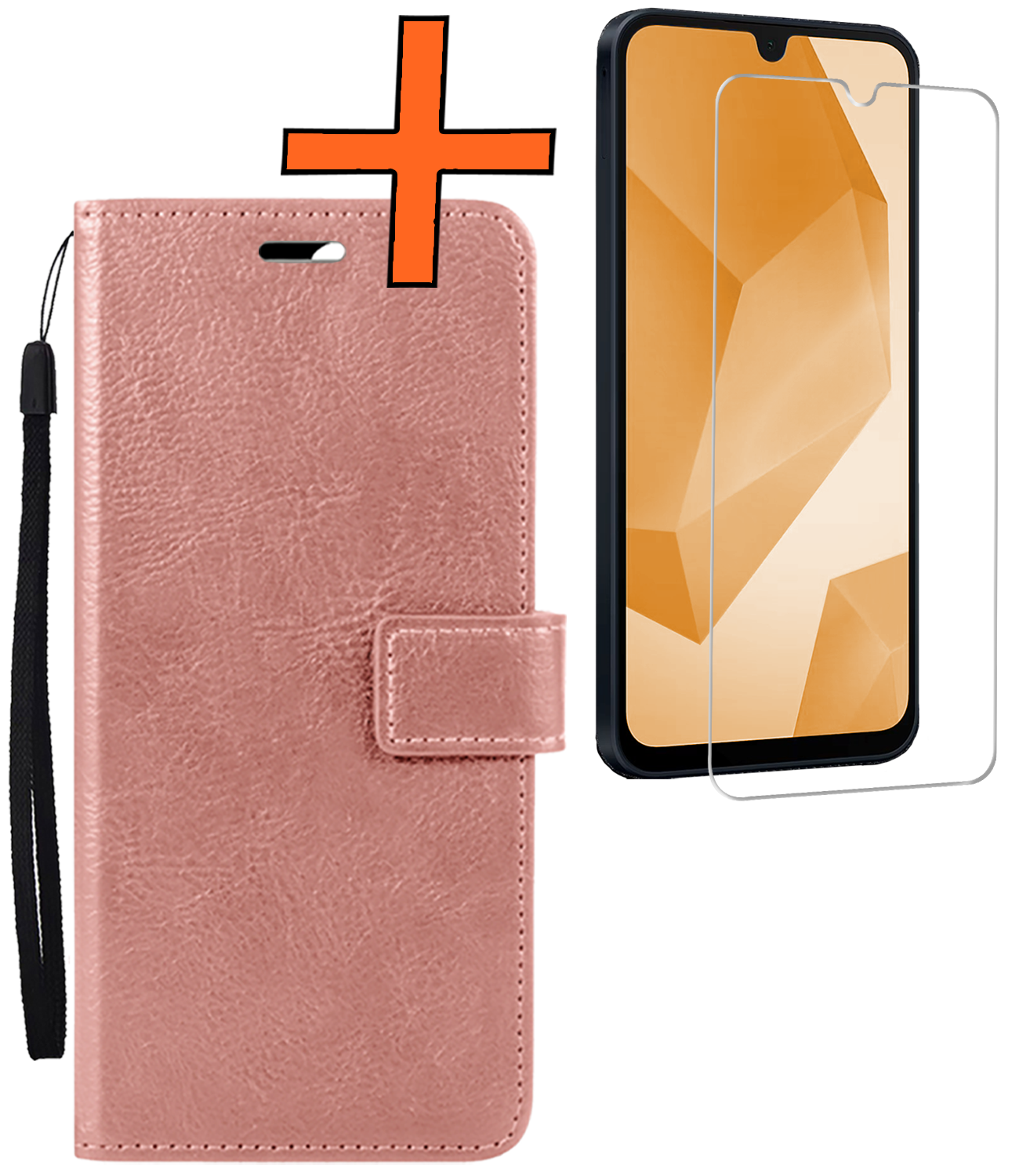 Nomfy Hoesje Geschikt voor Samsung A16 Hoes Bookcase Flipcase Book Cover Met Screenprotector - Hoes Geschikt voor Samsung Galaxy A16 Hoesje Book Case - Rosé goud