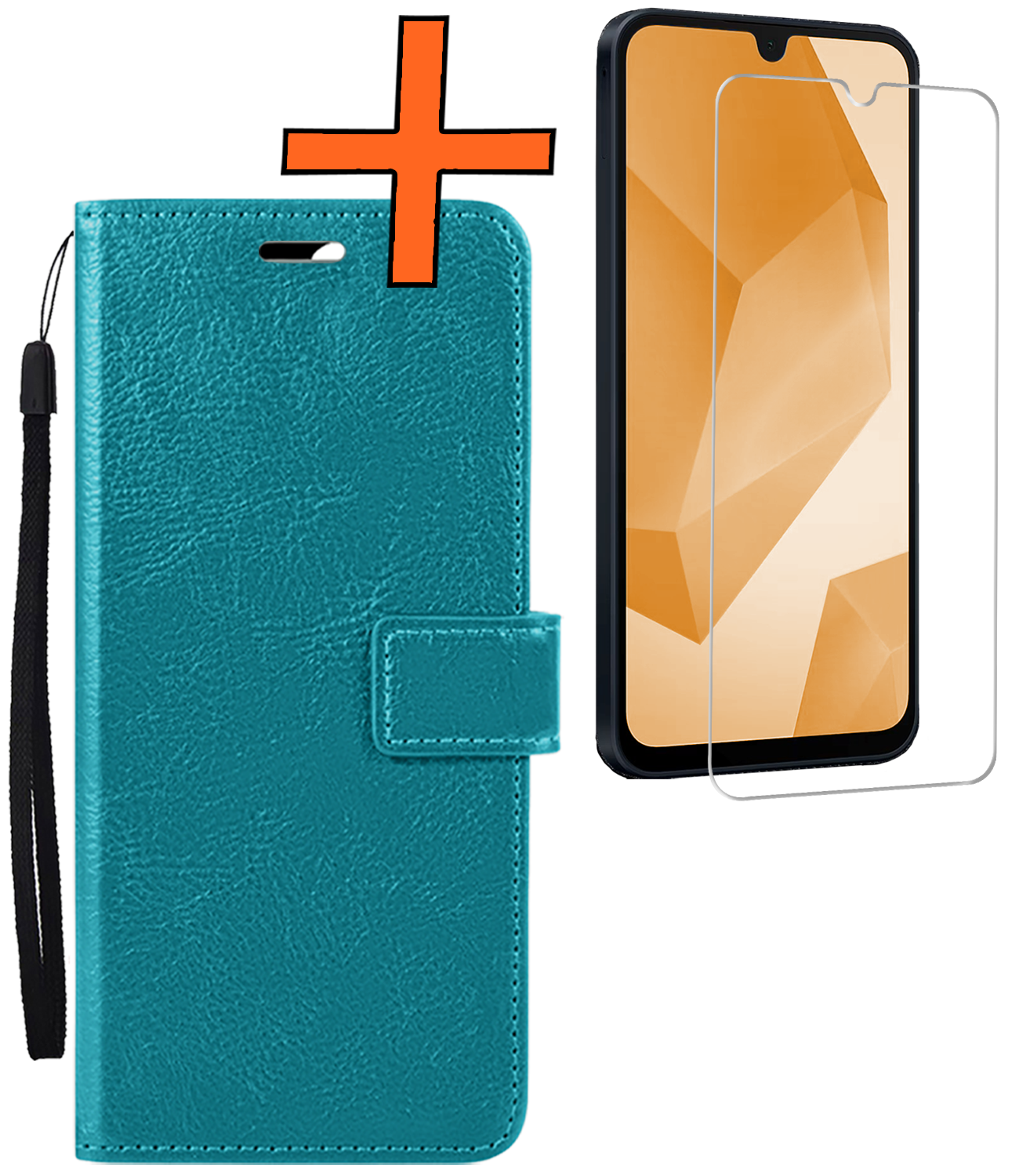 Nomfy Hoesje Geschikt voor Samsung A16 Hoes Bookcase Flipcase Book Cover Met Screenprotector - Hoes Geschikt voor Samsung Galaxy A16 Hoesje Book Case - Turquoise