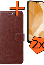 Nomfy Hoesje Geschikt voor Samsung A16 Hoes Bookcase Flipcase Book Cover Met 2x Screenprotector - Hoes Geschikt voor Samsung Galaxy A16 Hoesje Book Case - Bruin