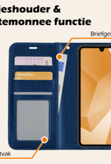 Nomfy Hoesje Geschikt voor Samsung A16 Hoes Bookcase Flipcase Book Cover Met 2x Screenprotector - Hoes Geschikt voor Samsung Galaxy A16 Hoesje Book Case - Donkerblauw