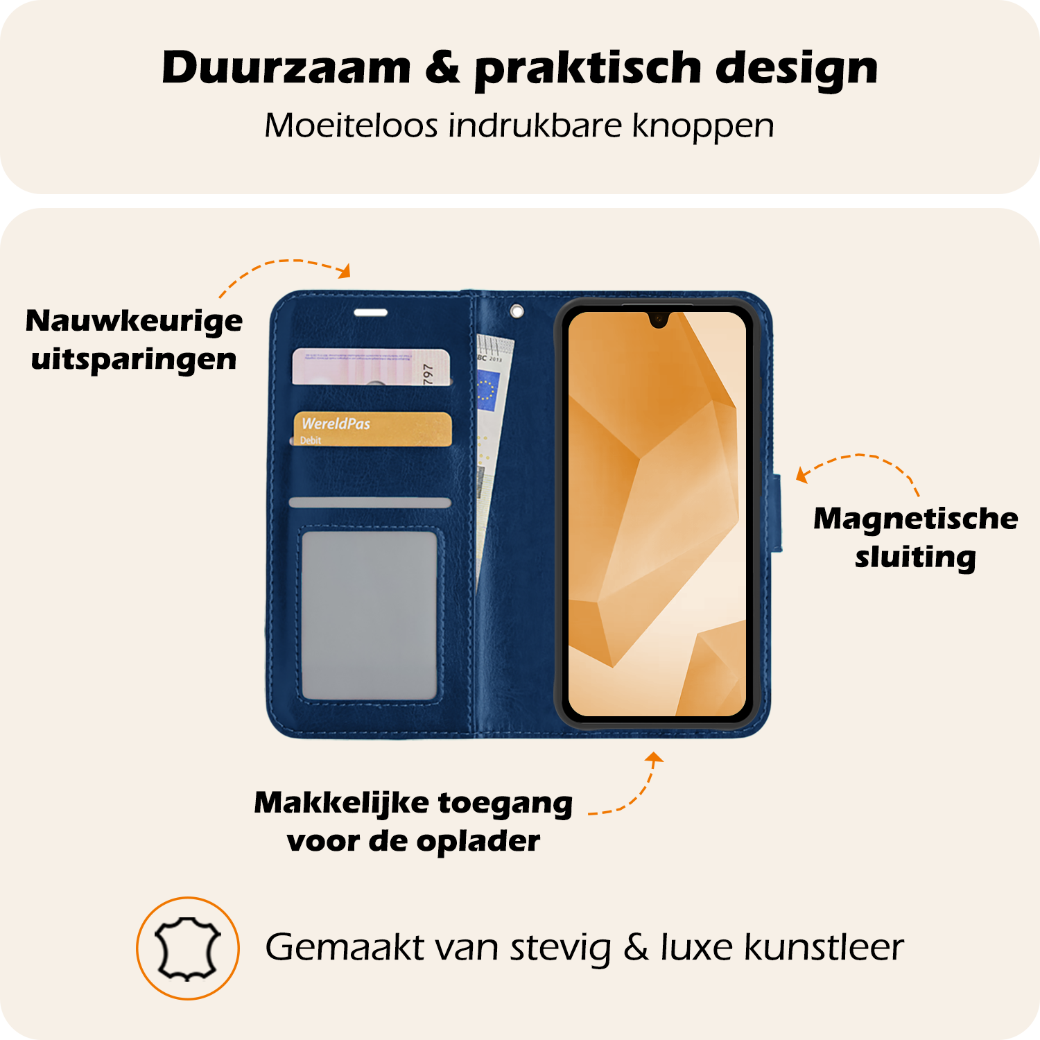 Nomfy Hoesje Geschikt voor Samsung A16 Hoes Bookcase Flipcase Book Cover Met 2x Screenprotector - Hoes Geschikt voor Samsung Galaxy A16 Hoesje Book Case - Donkerblauw