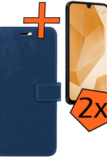 Nomfy Hoesje Geschikt voor Samsung A16 Hoes Bookcase Flipcase Book Cover Met 2x Screenprotector - Hoes Geschikt voor Samsung Galaxy A16 Hoesje Book Case - Donkerblauw
