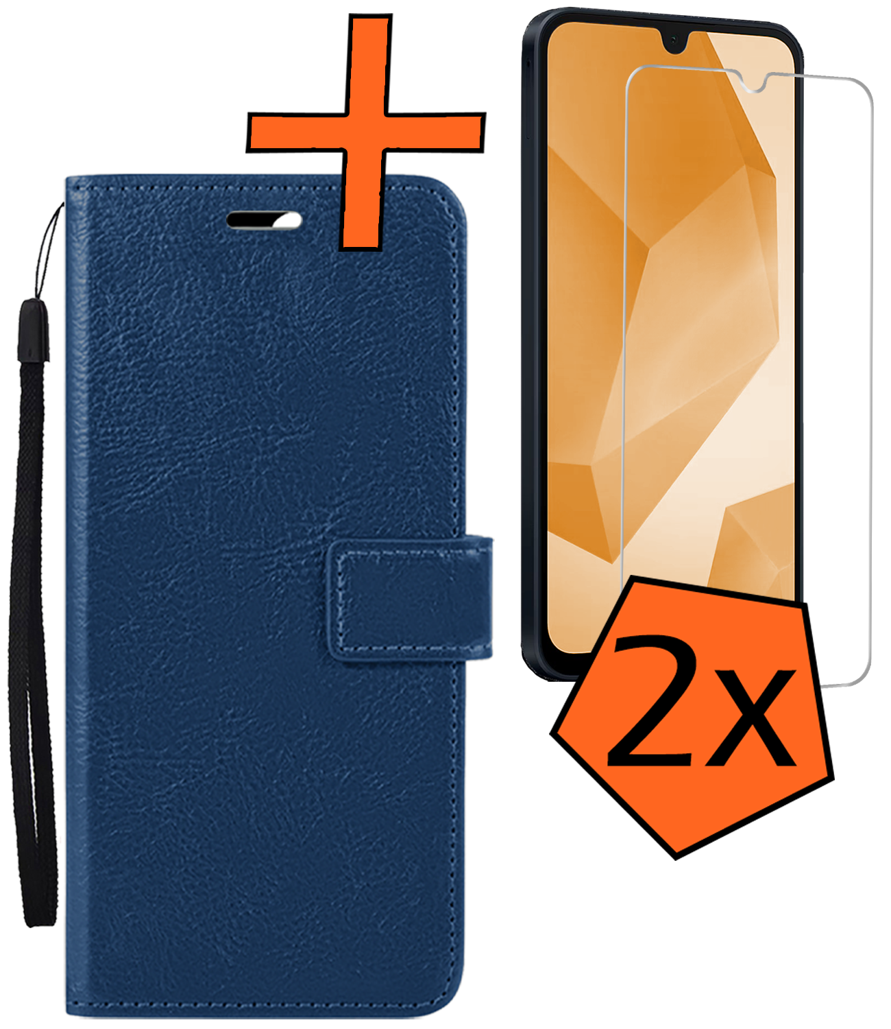 Nomfy Hoesje Geschikt voor Samsung A16 Hoes Bookcase Flipcase Book Cover Met 2x Screenprotector - Hoes Geschikt voor Samsung Galaxy A16 Hoesje Book Case - Donkerblauw
