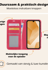 Nomfy Hoesje Geschikt voor Samsung A16 Hoes Bookcase Flipcase Book Cover Met 2x Screenprotector - Hoes Geschikt voor Samsung Galaxy A16 Hoesje Book Case - Donkerroze
