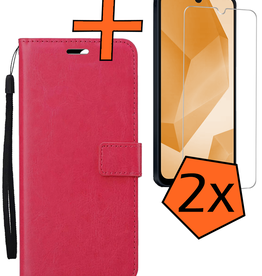 Nomfy Nomfy Samsung Galaxy A16 Hoesje Bookcase Met 2x Screenprotector - Donkerroze