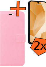 Nomfy Hoesje Geschikt voor Samsung A16 Hoes Bookcase Flipcase Book Cover Met 2x Screenprotector - Hoes Geschikt voor Samsung Galaxy A16 Hoesje Book Case - Lichtroze