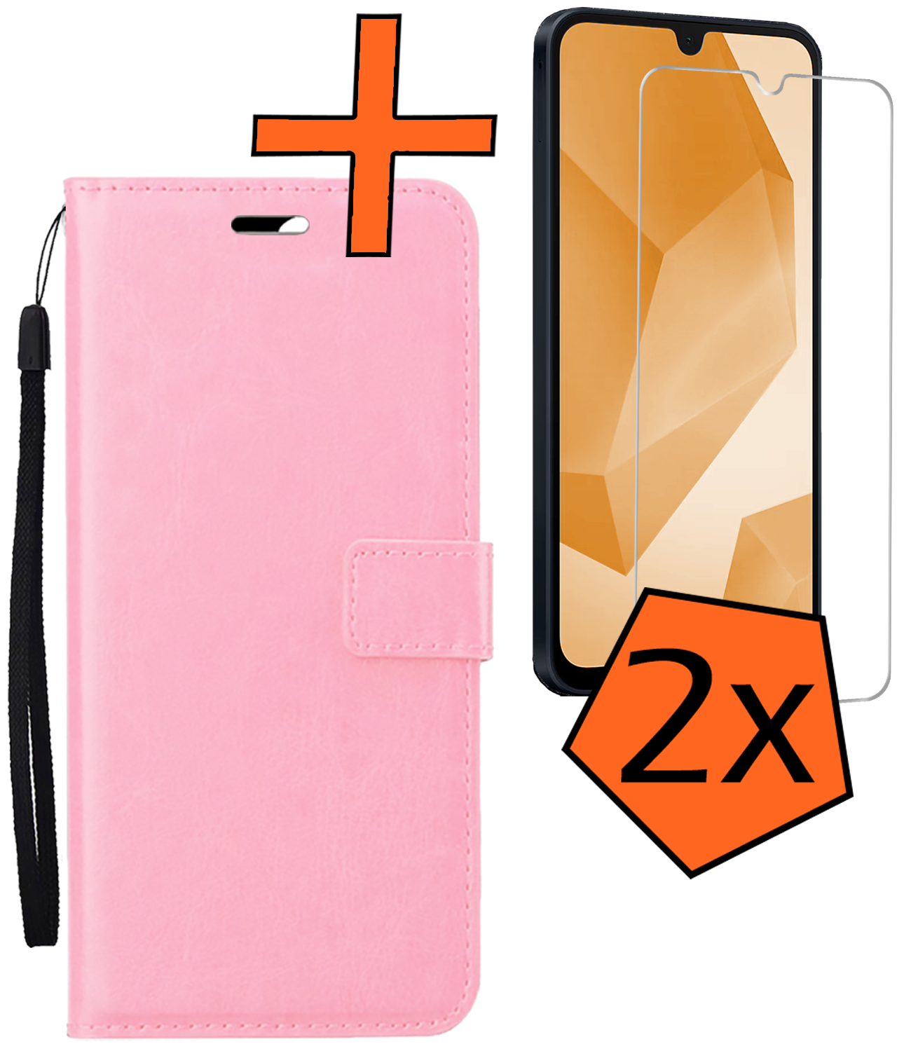 Nomfy Hoesje Geschikt voor Samsung A16 Hoes Bookcase Flipcase Book Cover Met 2x Screenprotector - Hoes Geschikt voor Samsung Galaxy A16 Hoesje Book Case - Lichtroze
