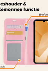 Nomfy Hoesje Geschikt voor Samsung A16 Hoes Bookcase Flipcase Book Cover Met 2x Screenprotector - Hoes Geschikt voor Samsung Galaxy A16 Hoesje Book Case - Lichtroze
